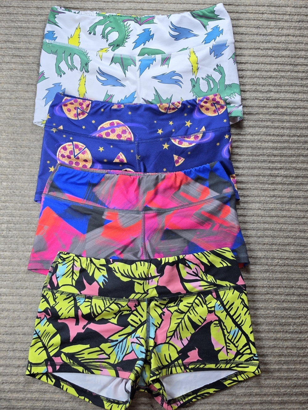FLEO Lot Of 4 Bold Wild Spandex Workout Booty Shorts Cross Fit Sz Med - Picture 2 of 12